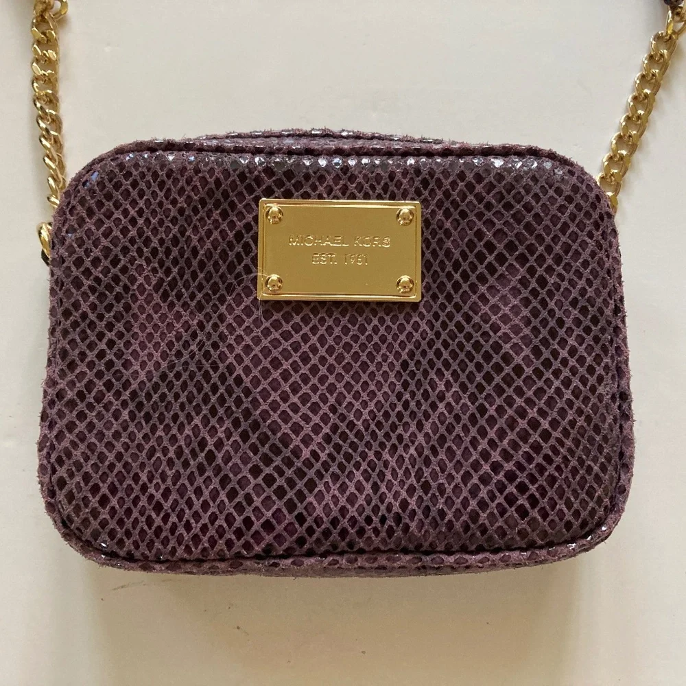 Michael Kors Purple Snake Embossed Leather Jet Set Crossbody Bag/$138 RETAIL/NEW